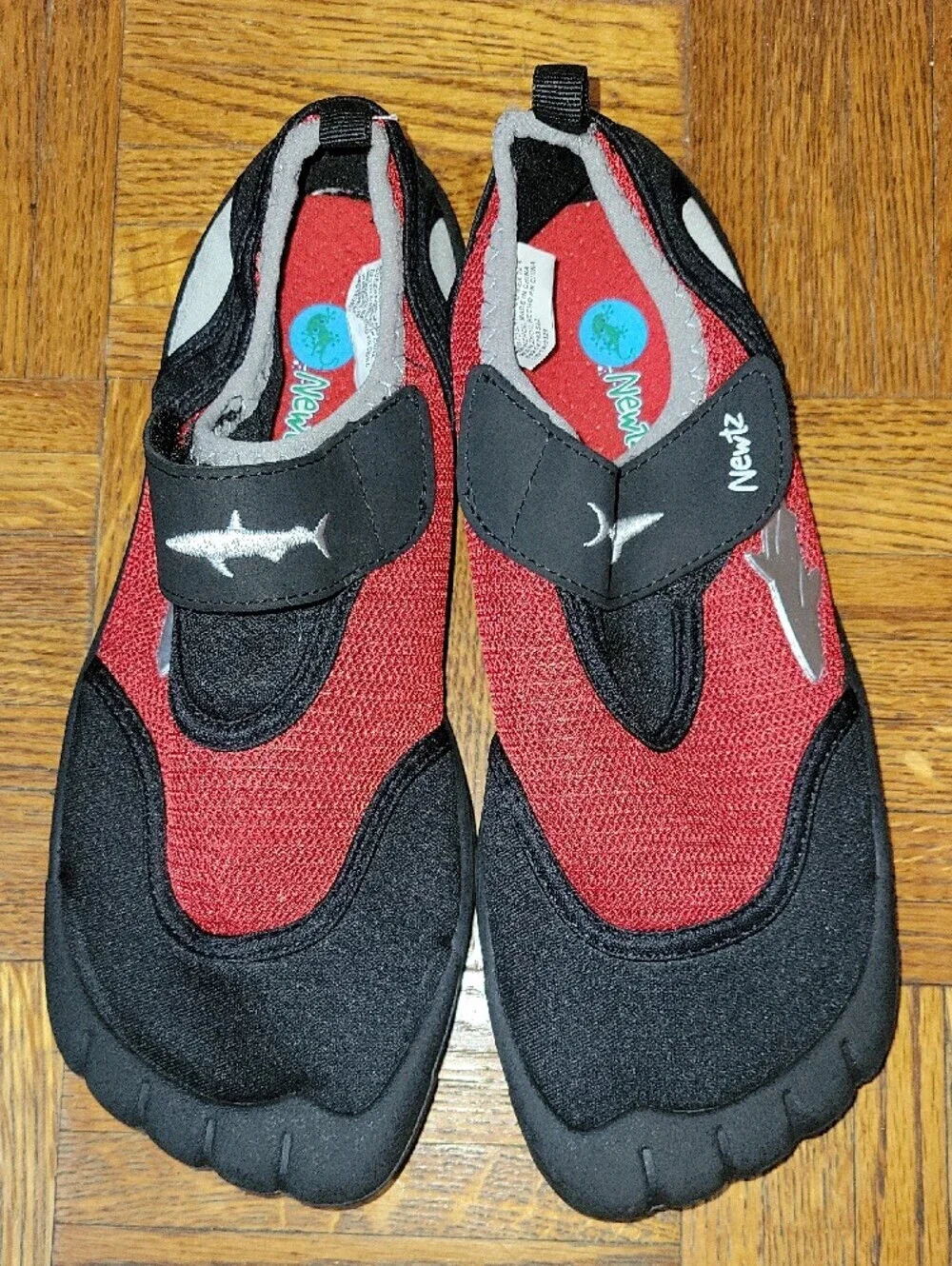 Newtz Kids Water Shoes Size 6 Black and Red with Shark Graphic
